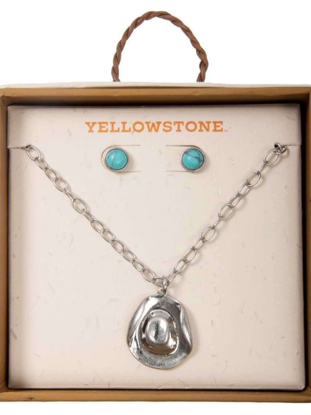 YELLOWSTONE Earring & Silver Cowboy Hat Necklace Set   NIB! Great Gift!